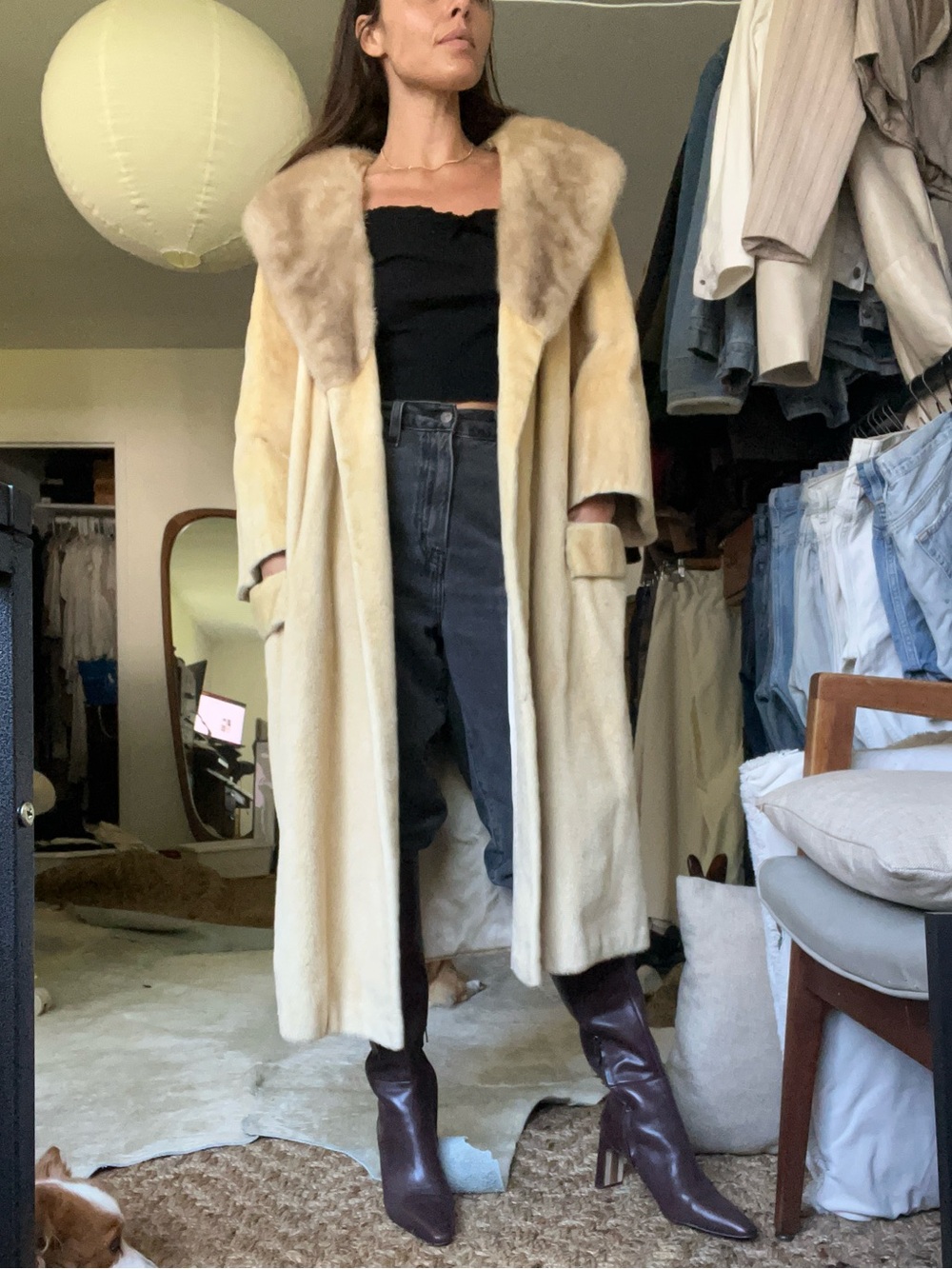 Vintage 1950s Bespoke Swing Coat with Real Fur Collar (Highly Likely Mink)